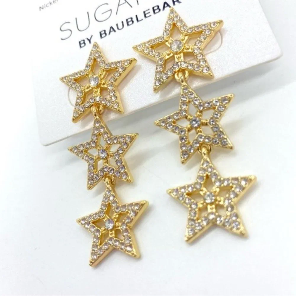 Sugarfix Earrings by BaubleBar Stacked Star Drop Dangle New